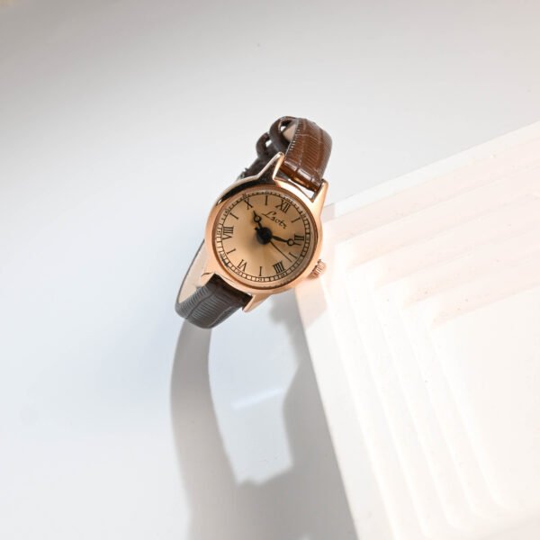 Retro, compact, niche, high-end, small dial, leather strap, waterproof, quartz watch. - Image 3