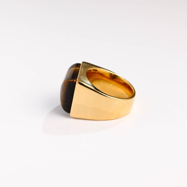 Vintage Stainless Steel Cast Tiger Eye Geometric Ring - Image 3