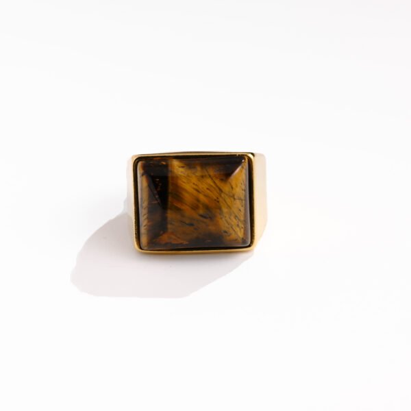 Vintage Stainless Steel Cast Tiger Eye Geometric Ring