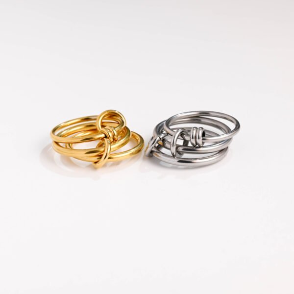 Cool Style Hand Jewelry Three Finger Link Ring Titanium Steel Ring - Image 2