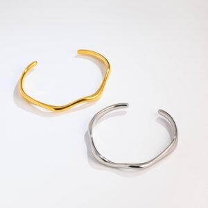 Stainless Steel Irregular Fine Ripple Open Bangle Jewelry