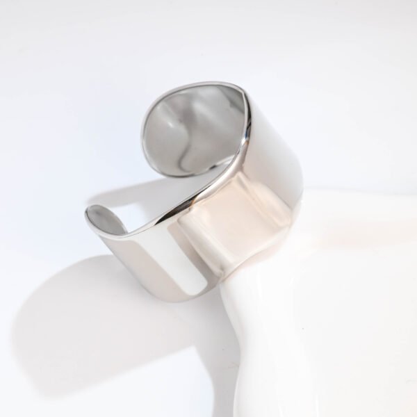 Minimalist Glossy Silver Tone Stainless Steel Open Bracelet - Image 2