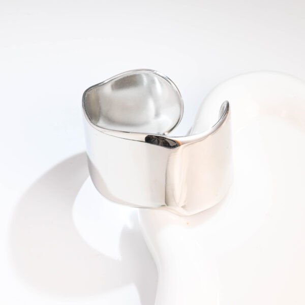 Minimalist Glossy Silver Tone Stainless Steel Open Bracelet - Image 3