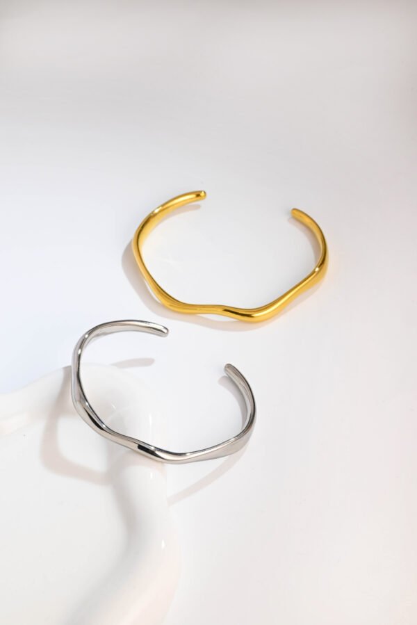 Stainless Steel Irregular Fine Ripple Open Bangle Jewelry - Image 2