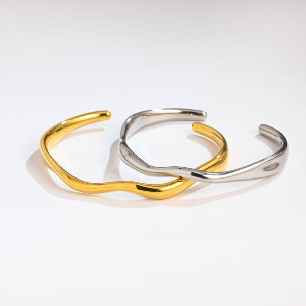 Stainless Steel Irregular Fine Ripple Open Bangle Jewelry - Image 3