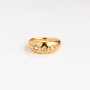 White Hexagonal Diamond Stainless Steel Ring