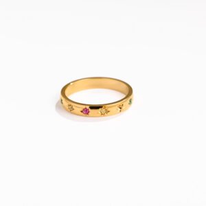 Fashion personalized titanium steel Japanese colored diamond ring