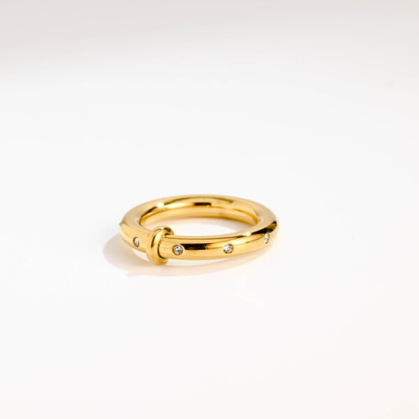 Premium Feeling Stainless Steel Rhinestone Plain Ring - Image 2