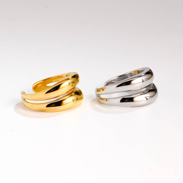Stainless Steel Double Layers Smooth Skeleton Open End Ring - Image 3