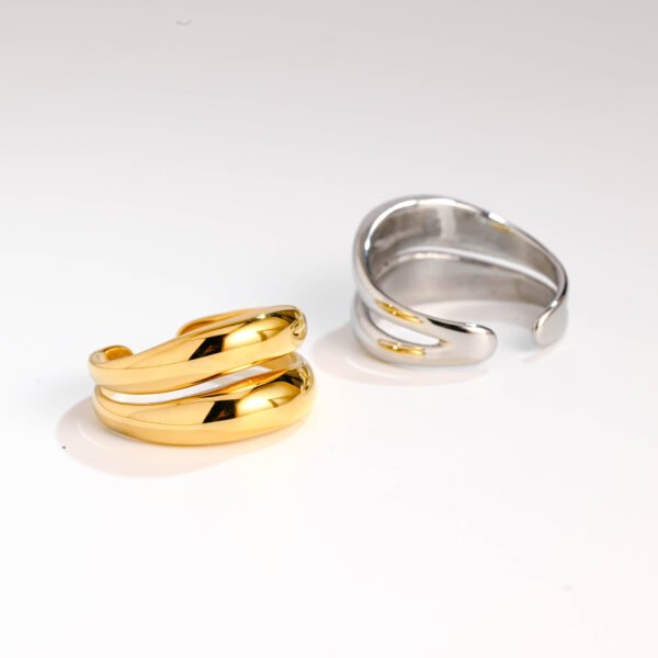 Stainless Steel Double Layers Smooth Skeleton Open End Ring - Image 2