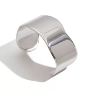 Minimalist Glossy Silver Tone Stainless Steel Open Bracelet
