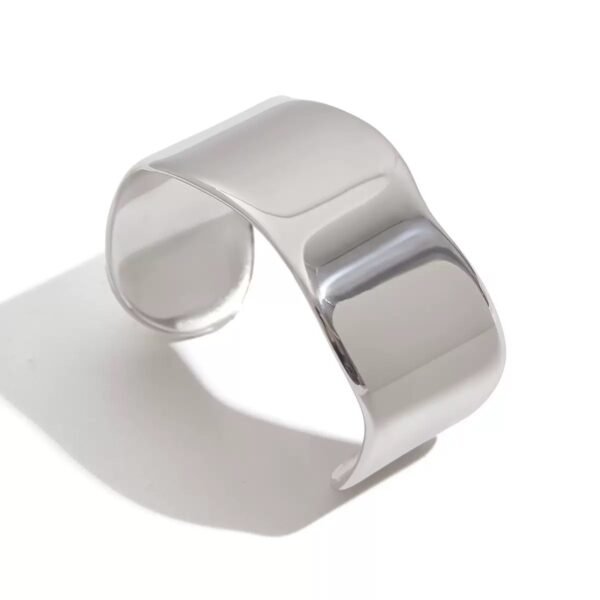Minimalist Glossy Silver Tone Stainless Steel Open Bracelet