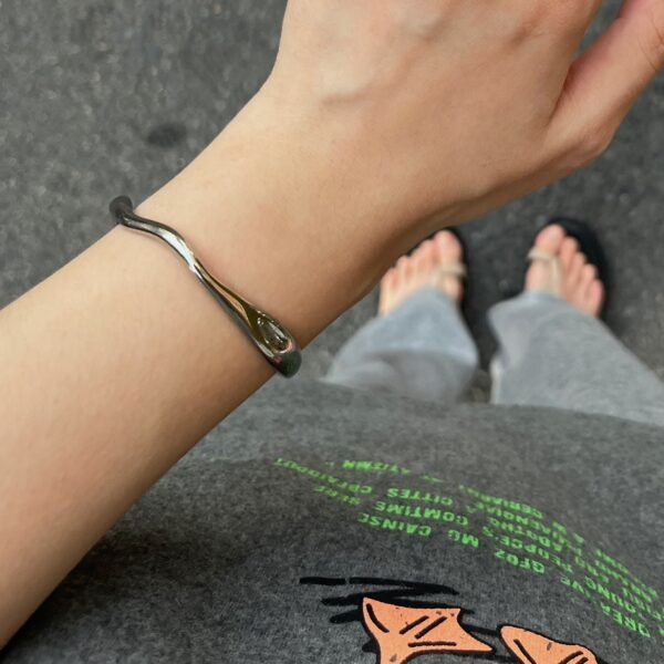 Stainless Steel Irregular Fine Ripple Open Bangle Jewelry - Image 4